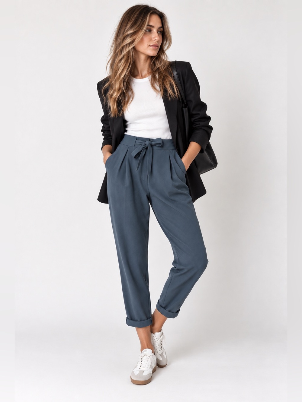 Wilfred Aritzia Blue Tie Waist Cropped Tapered Trouser Pants Sz 0